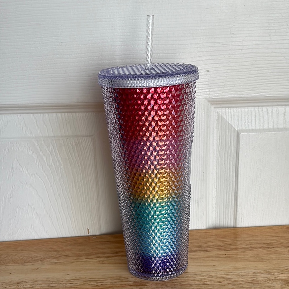New STARBUCKS 24oz Rainbow Tumbler with straw